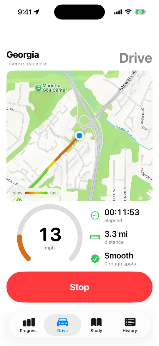 A route that colors as you drive